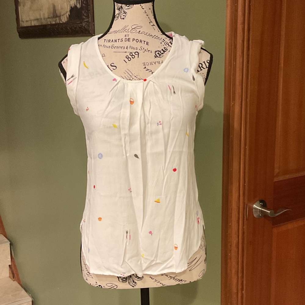 Joules White Tank Top with Multicolor Accents, Size 2